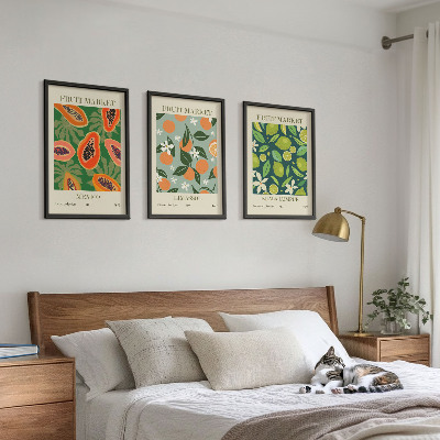 Conjunto de 3 quadros com moldura pôsteres vintage de frutas