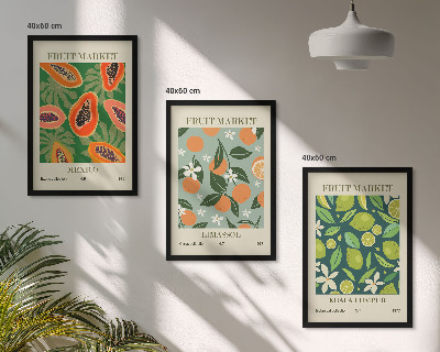 Conjunto de 3 quadros com moldura pôsteres vintage de frutas