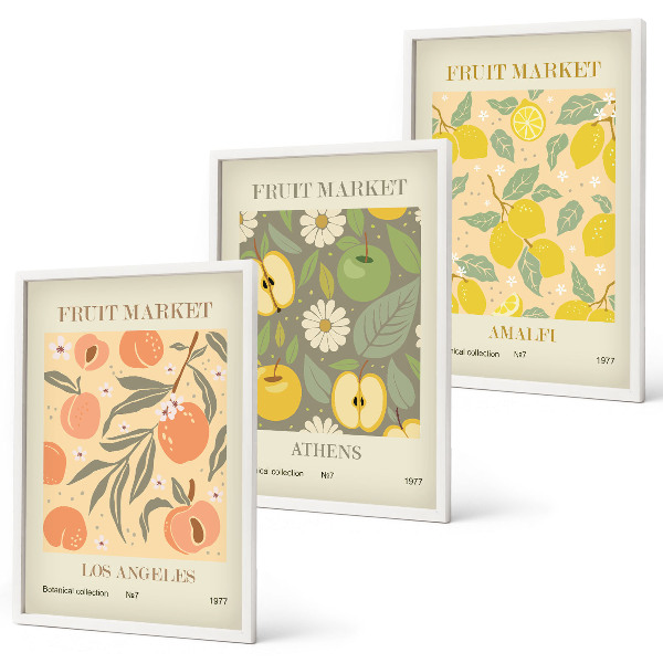 Conjunto de quadros para sala de estar pôsteres retrô com estampas de frutas