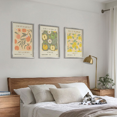 Conjunto de quadros para sala de estar pôsteres retrô com estampas de frutas