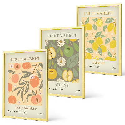 Conjunto de quadros para sala de estar pôsteres retrô com estampas de frutas