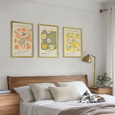 Conjunto de quadros para sala de estar pôsteres retrô com estampas de frutas