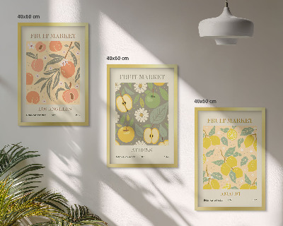 Conjunto de quadros para sala de estar pôsteres retrô com estampas de frutas