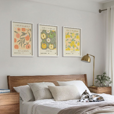 Conjunto de quadros para sala de estar pôsteres retrô com estampas de frutas