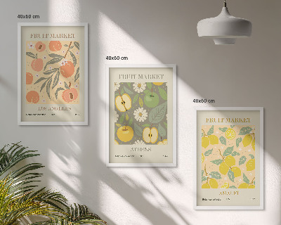 Conjunto de quadros para sala de estar pôsteres retrô com estampas de frutas
