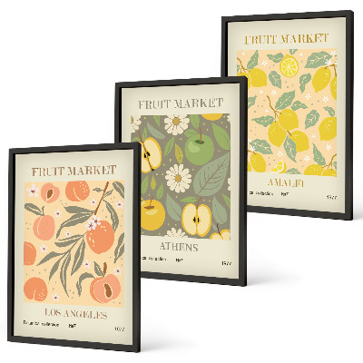 Conjunto de quadros para sala de estar pôsteres retrô com estampas de frutas