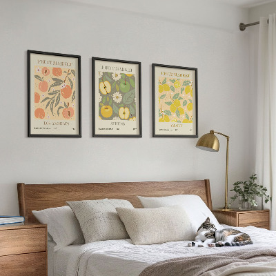 Conjunto de quadros para sala de estar pôsteres retrô com estampas de frutas