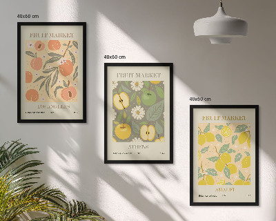 Conjunto de quadros para sala de estar pôsteres retrô com estampas de frutas