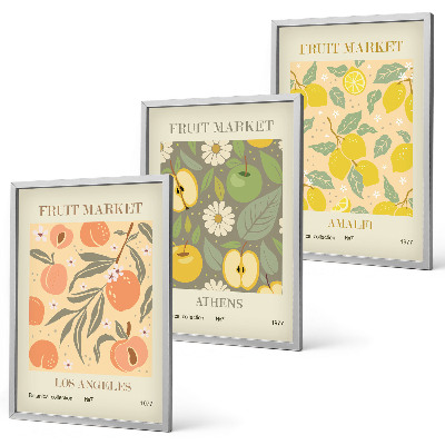 Conjunto de quadros para sala de estar pôsteres retrô com estampas de frutas