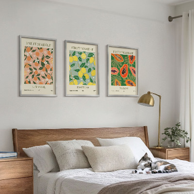 Conjunto de 3 quadros com moldura Frutas cítricas tropicais retrô
