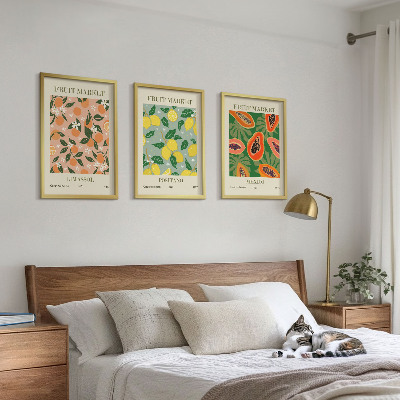 Conjunto de 3 quadros com moldura Frutas cítricas tropicais retrô