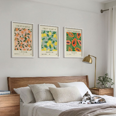 Conjunto de 3 quadros com moldura Frutas cítricas tropicais retrô