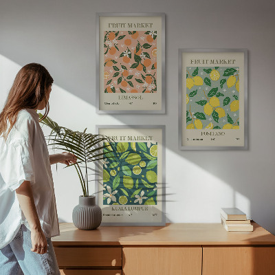 Conjunto de quadros para sala de estar padrões florais cítricos frutados