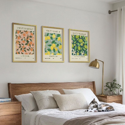 Conjunto de quadros para sala de estar padrões florais cítricos frutados