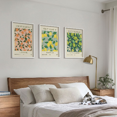 Conjunto de quadros para sala de estar padrões florais cítricos frutados