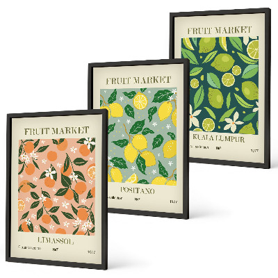 Conjunto de quadros para sala de estar padrões florais cítricos frutados