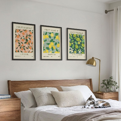 Conjunto de quadros para sala de estar padrões florais cítricos frutados