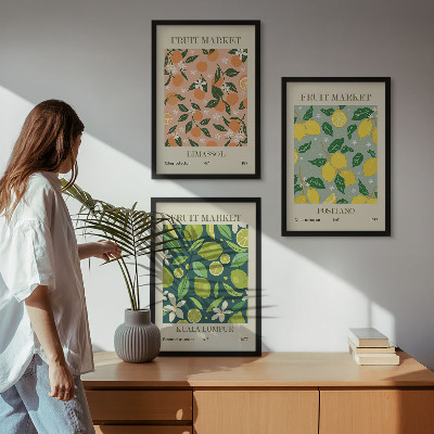 Conjunto de quadros para sala de estar padrões florais cítricos frutados