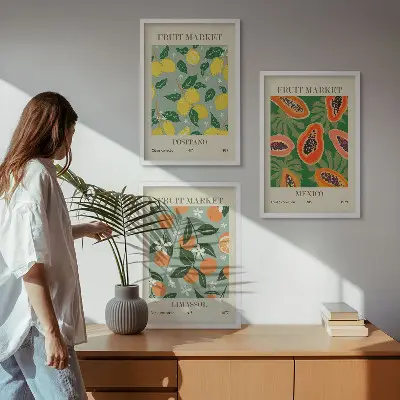 Composição de quadros moderna cartazes de frutas com limões e mamões