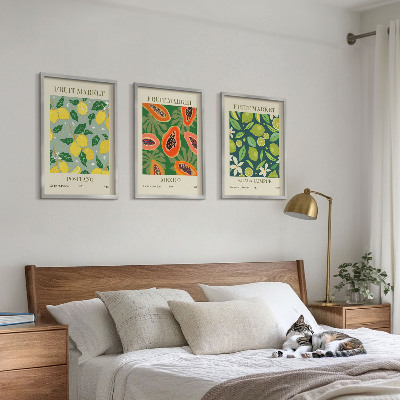 Conjunto de 3 quadros com moldura Padrões frutados de limão e mamão