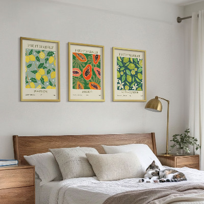 Conjunto de 3 quadros com moldura Padrões frutados de limão e mamão
