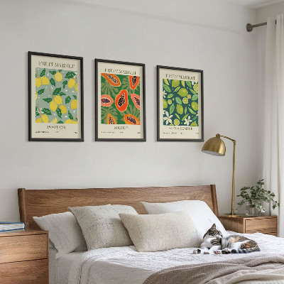 Conjunto de 3 quadros com moldura Padrões frutados de limão e mamão
