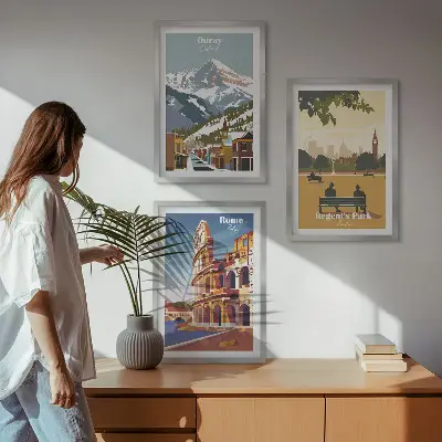 Conjunto de quadros para sala de estar com estampas das Montanhas Ouray e do Coliseu de Londres