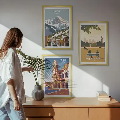 Conjunto de quadros para sala de estar com estampas das Montanhas Ouray e do Coliseu de Londres