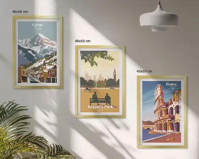 Conjunto de quadros para sala de estar com estampas das Montanhas Ouray e do Coliseu de Londres