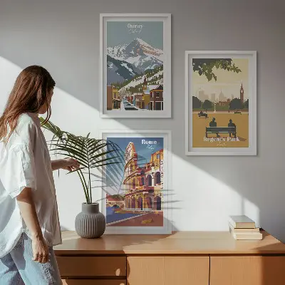 Conjunto de quadros para sala de estar com estampas das Montanhas Ouray e do Coliseu de Londres