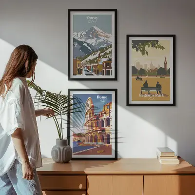 Conjunto de quadros para sala de estar com estampas das Montanhas Ouray e do Coliseu de Londres