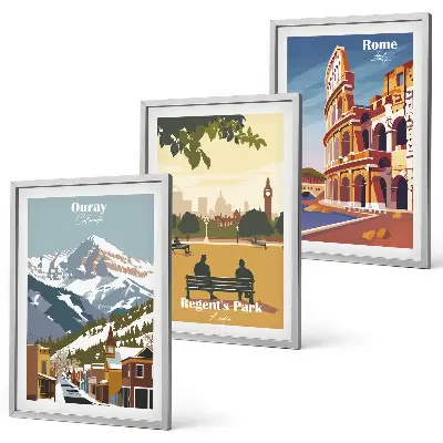 Conjunto de quadros para sala de estar com estampas das Montanhas Ouray e do Coliseu de Londres