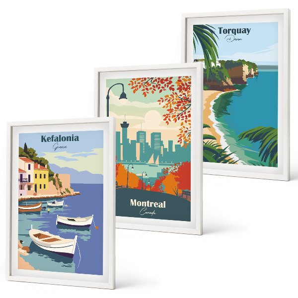 Composição de quadros moderna Paisagens urbanas da Grécia, Canadá e Austrália.