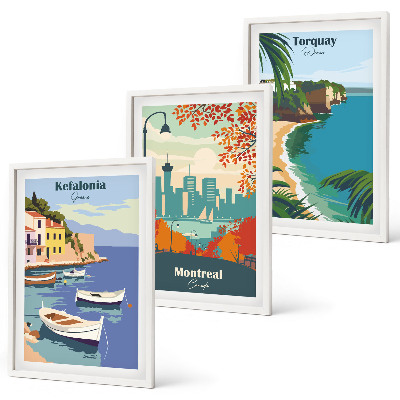 Composição de quadros moderna Paisagens urbanas da Grécia, Canadá e Austrália.