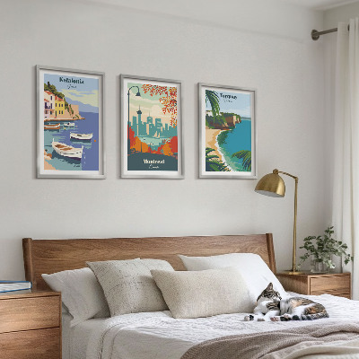 Composição de quadros moderna Paisagens urbanas da Grécia, Canadá e Austrália.