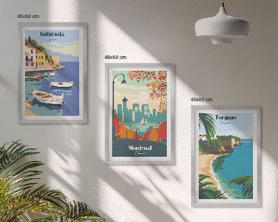 Composição de quadros moderna Paisagens urbanas da Grécia, Canadá e Austrália.