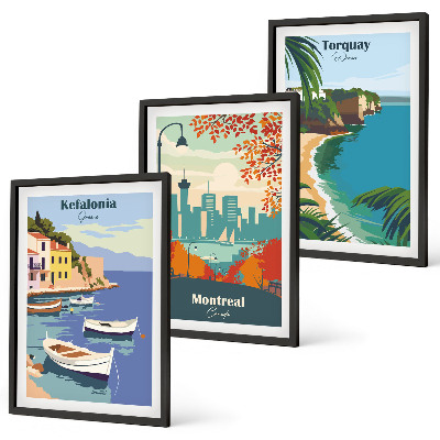 Composição de quadros moderna Paisagens urbanas da Grécia, Canadá e Austrália.