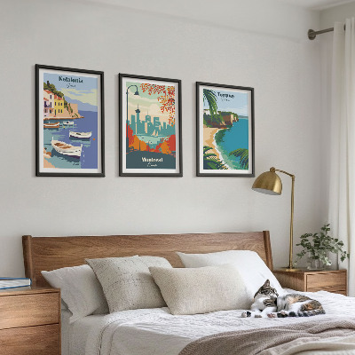 Composição de quadros moderna Paisagens urbanas da Grécia, Canadá e Austrália.