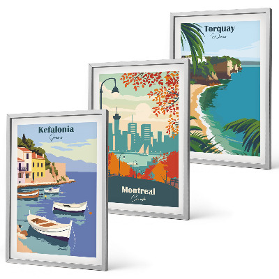 Composição de quadros moderna Paisagens urbanas da Grécia, Canadá e Austrália.