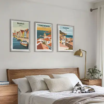 Conjunto de quadros para sala de estar com vistas de cidades costeiras europeias
