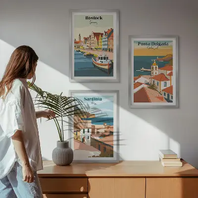 Conjunto de quadros para sala de estar com vistas de cidades costeiras europeias