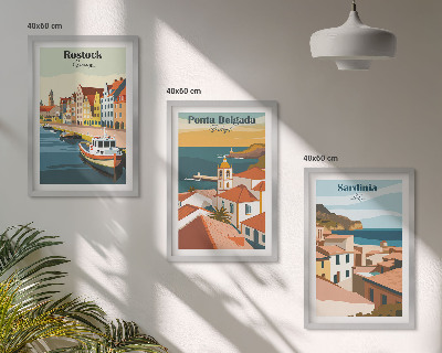 Conjunto de quadros para sala de estar Vistas de cidades costeiras europeias
