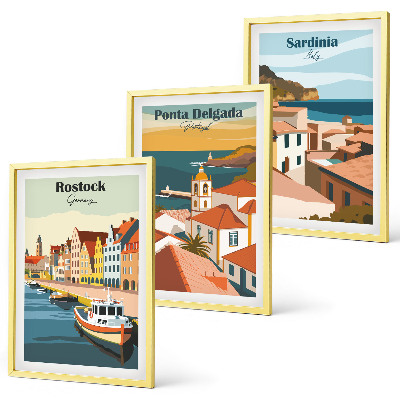 Conjunto de quadros para sala de estar Vistas de cidades costeiras europeias
