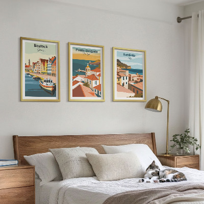 Conjunto de quadros para sala de estar Vistas de cidades costeiras europeias