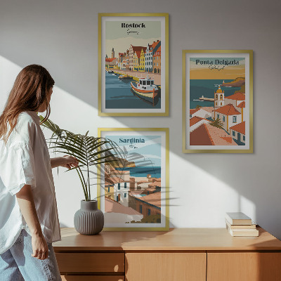 Conjunto de quadros para sala de estar Vistas de cidades costeiras europeias