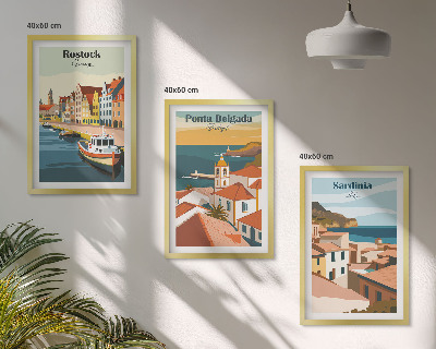 Conjunto de quadros para sala de estar Vistas de cidades costeiras europeias