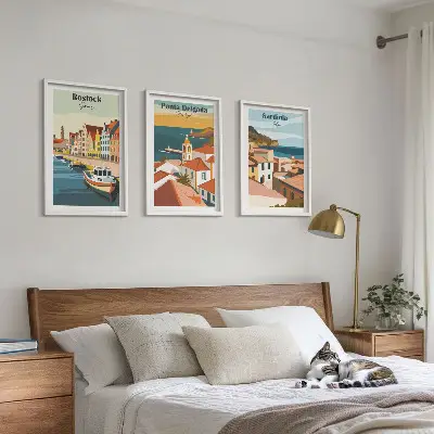 Conjunto de quadros para sala de estar com vistas de cidades costeiras europeias
