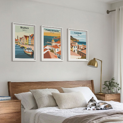 Conjunto de quadros para sala de estar Vistas de cidades costeiras europeias
