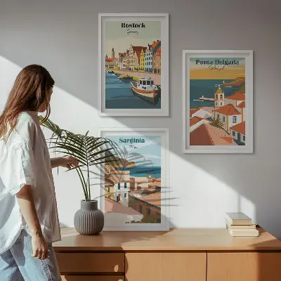 Conjunto de quadros para sala de estar com vistas de cidades costeiras europeias