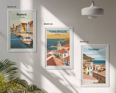 Conjunto de quadros para sala de estar Vistas de cidades costeiras europeias
